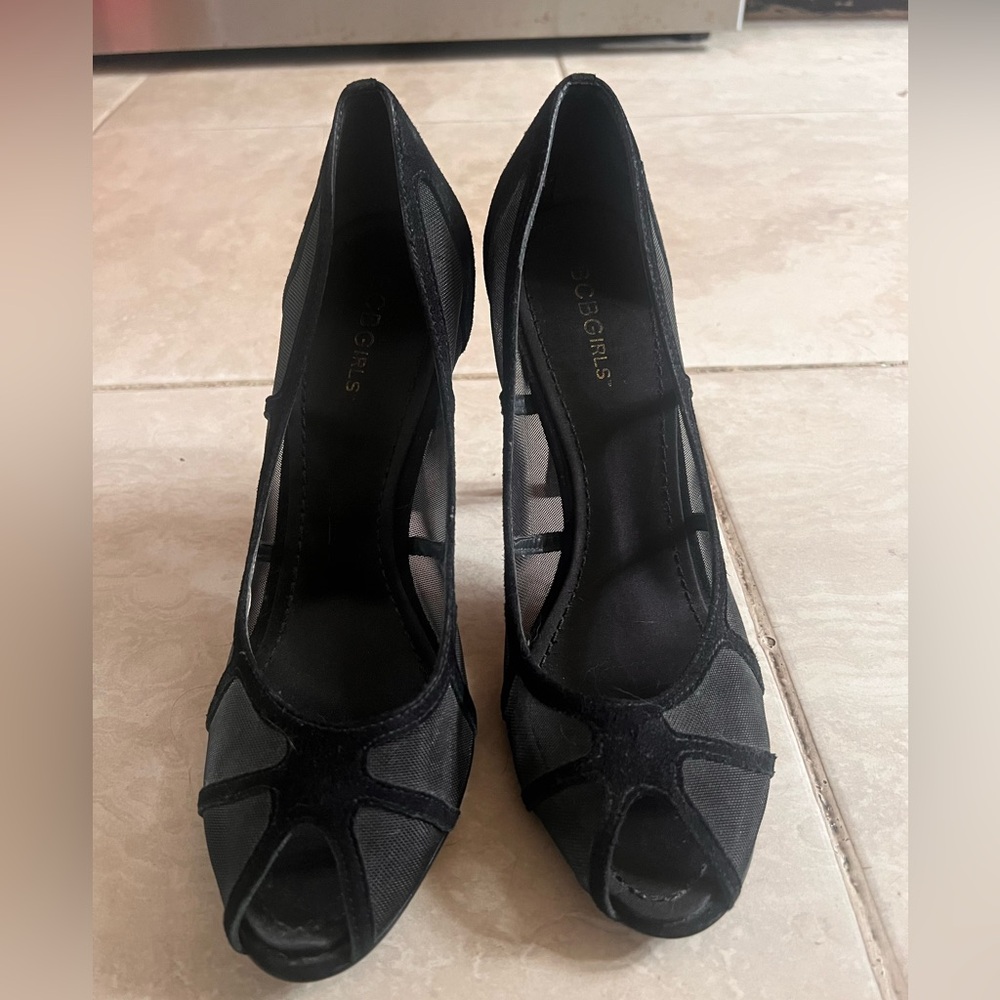 BCBGirls Black Mesh Suede Heels
